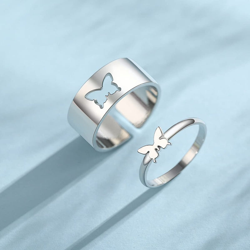 [Australia] - Butterfly Rings for Couples 18K White Gold Plated couple rings for him and her sets promise rings Wedding Engagement Bands Sets butterfly couple ring set Anniversary Birthday Gift A-Silver Butterfly Rings Set 