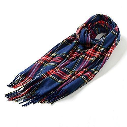 [Australia] - Cashmere-Like Large Plaid Tartan Shawl Wrap Scarf for Women by Signare Navy Stewart 