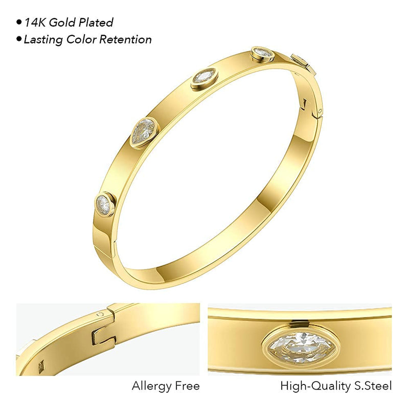 [Australia] - EF ENFASHION Trendy Zircons O-Shaped Bangle Bracelets, Charm Friendship Bangle Bracelets for Women / Teen Girls Fashion Jewelry Gifts Five Zircon-Gold Color 