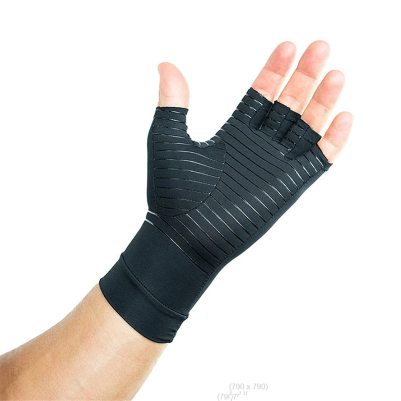 [Australia] - Fingerless Copper Arthritis Gloves Hand Compression Gloves for Women Men Arthritis Pain Relief Hand Gloves for Typing Support Copper Gloves for Arthritis Compression Half Finger Gloves (L) Large Black 