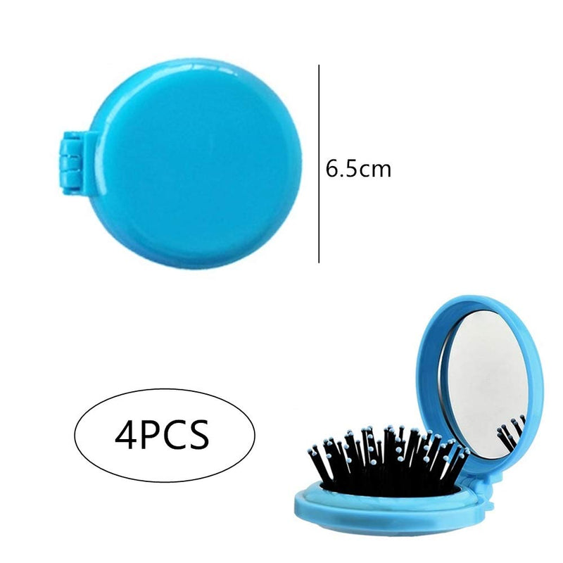 [Australia] - 4 Pcs Round Travel Hair Brush with Mirror Folding Pocket Hair Brush Mini Hair Comb Compact Travel Size Hair Massage Combor for Women and Girls 