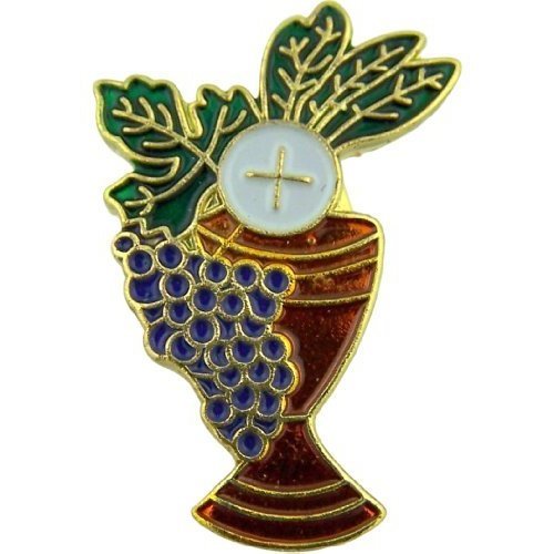 [Australia] - Chalice with Grapes and Wheat 1 Inch Gold Plate with Enamel First Communion Lapel Pin 