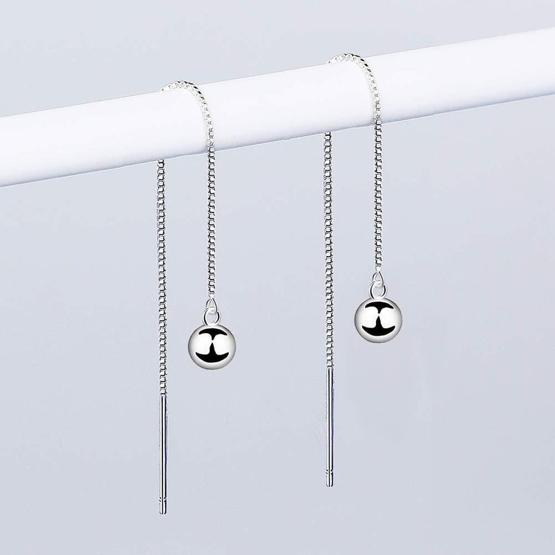 [Australia] - Yaneno 3mm Bead Needle Threader Pull Through Ball Dangle Drop 925 Sterling Silver Earrings Women 7cm White 