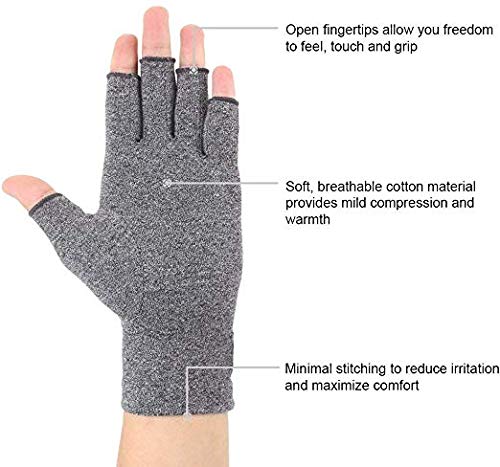 [Australia] - 2 Pairs Arthritis Compression Gloves for Arthritis Pain Relief, Rheumatoid, Osteoarthritis and Carpal Tunnel for Men and Women, Fingerless for Typing (Small, Black+Gray) Small (2 Pair) 
