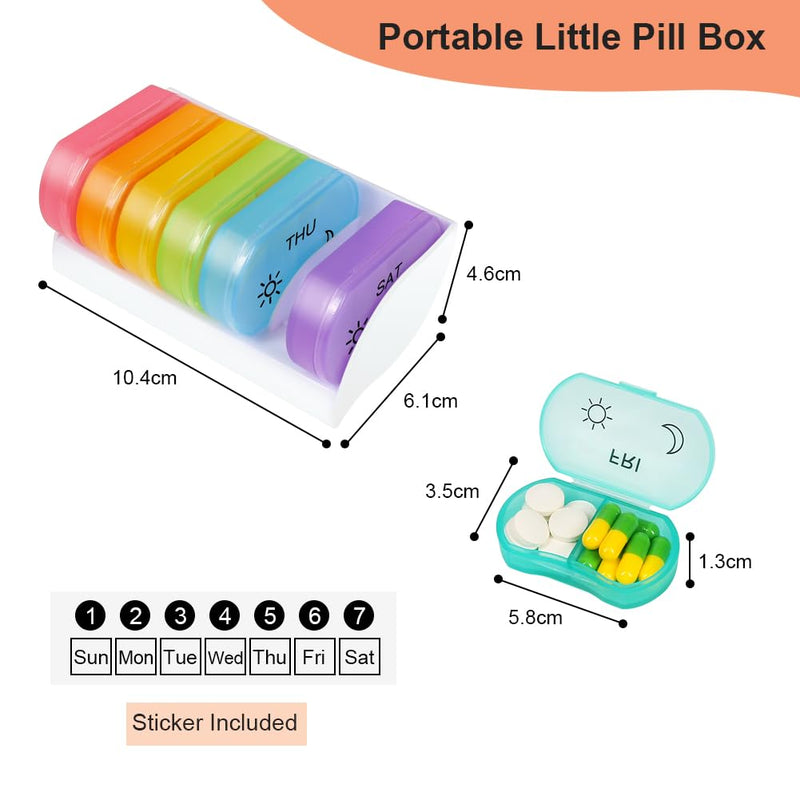 [Australia] - Little Daily Pill Box Case AM PM for 7 Day, Small Pocket Purse Pills Holder, Cute Drug Organiser Container 2 Times a Day Rainbow01 
