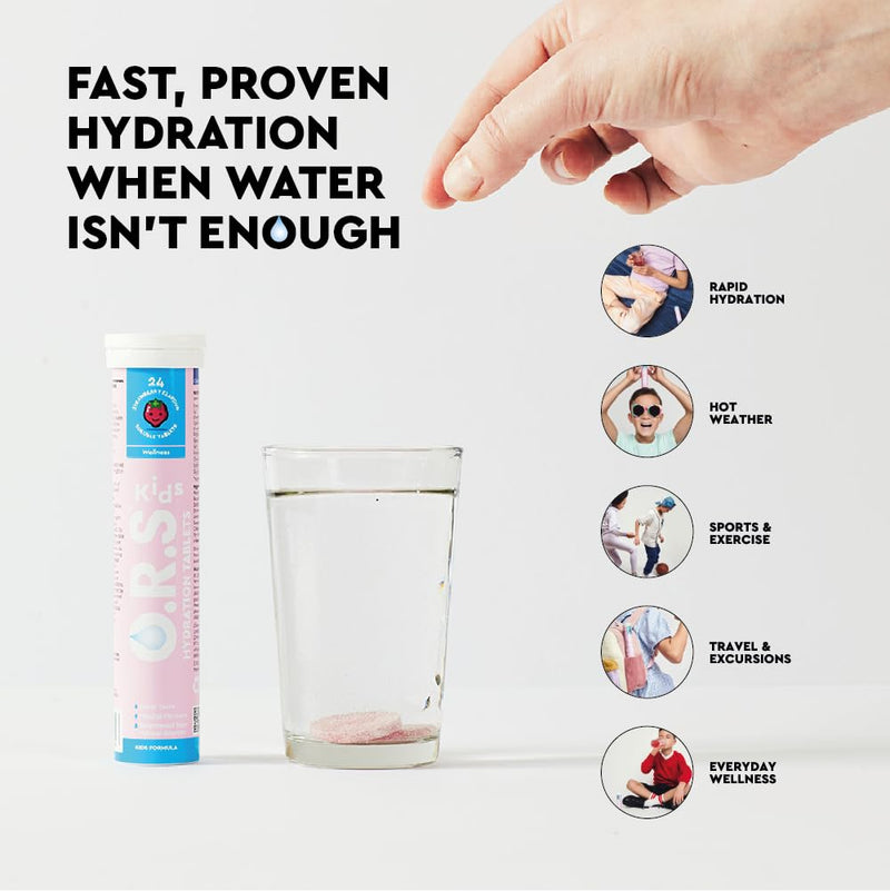 [Australia] - O.R.S Hydration Tablets with Electrolytes for Kids, Vegan, Gluten and Lactose Free Formula – with Natural Strawberry Flavour, 24 Tablets 