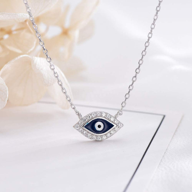 [Australia] - Izpack Evil Eye Pendant Necklace Sterling Silver 925 Dainty Clear CZ Crystal Cubic Zirconia Enamel Snake Chain Choker Necklaces Fashion Jewelry Gifts for Women Girls Best Friend 