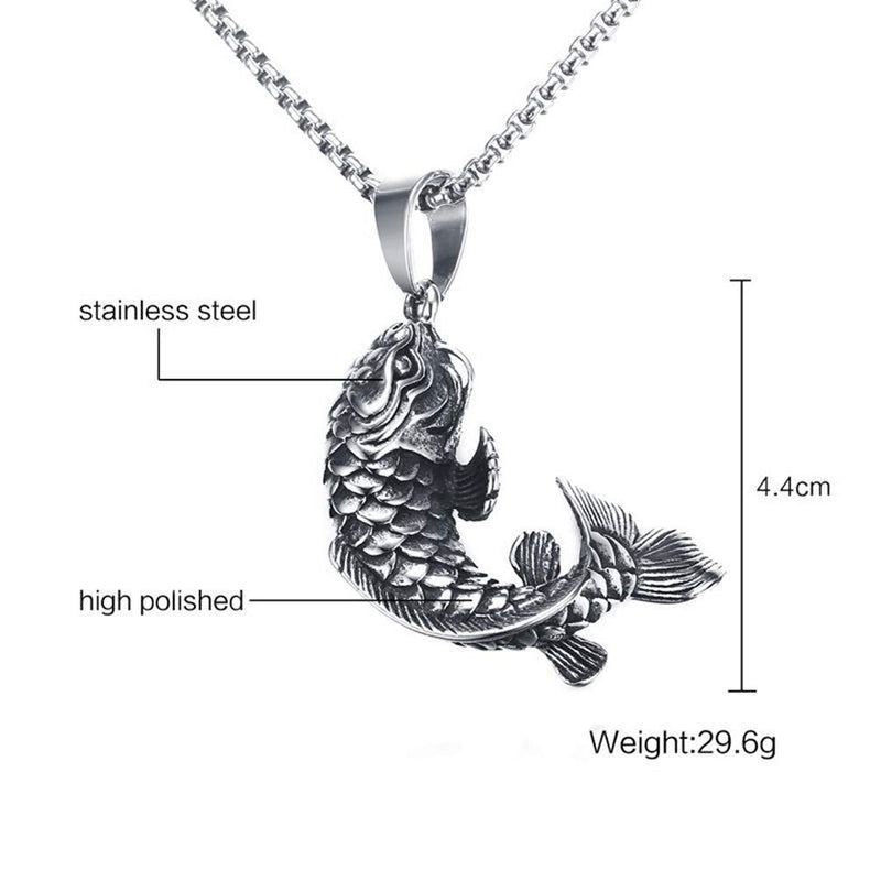 [Australia] - PAMTIER Unisex Vintage Lucky Sign Chinese Koi Carp Amulet Pendant Necklace With Chain 