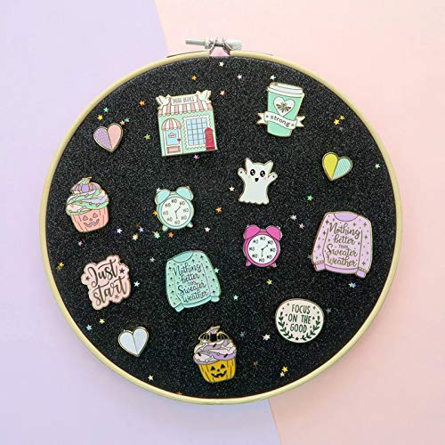 [Australia] - Wall Hanging Brooch Jewelry Storage Display Stand Enamel Pin Display Holder Earrings Necklace Glitter Pin Display Board with Stars, Pin Collection Display, Canvas/Leather Embroidery Hoop (Blue) Blue 