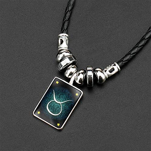 [Australia] - WLLAY Retro 12 Constellations Beaded Hand Woven Leather Bracelet and Rectangle Pendant Necklace Zodiac Sign Jewelry Set Taurus 