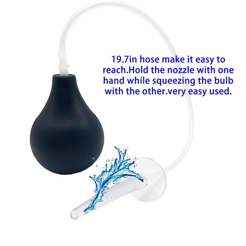 [Australia] - GNEGKLEAN Black Silicone Enema Bulb Kit 7.6oz Clean Anal Douche for Men Women with 19.7in Hose+4 Replaceable Nozzle (Black) 