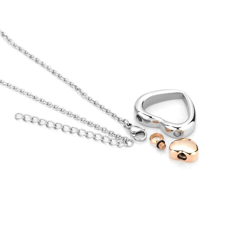 [Australia] - JewelryHouse Silver and Rose Gold Double Heart Urn Necklace of Ashes Cremation Jewelry Keepsake Jewelry 