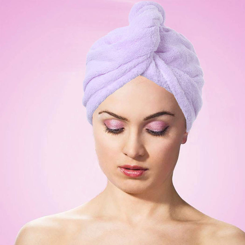 [Australia] - Urieo 2PC Hair Drying Towels Microfiber Hair Drying Wrap with Buttons Super Soft Absorbent Drying Hair Turban for Women and Girls (Pink+Purple) 
