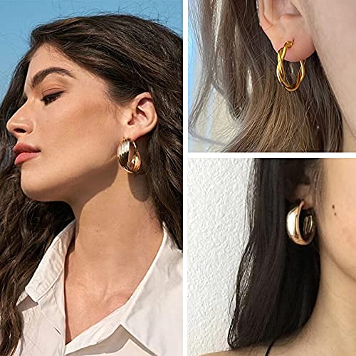 [Australia] - Chunky Gold Hoop Earrings Set for Women, 9 Pair 14K Gold Plated Thick Open Small/Big Hoops Jewelry Gift A-Gold 