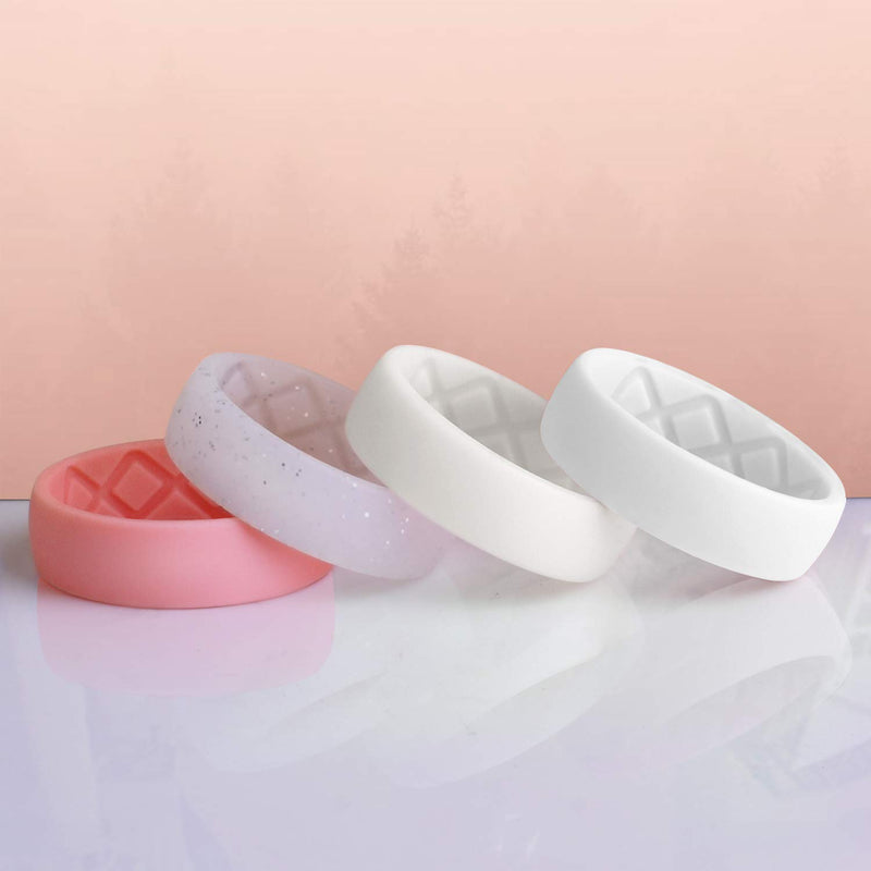 [Australia] - Egnaro Inner Arc Ergonomic Breathable Design, Silicone Rings for Women with Half Sizes, Women's Silicone Wedding Band, 6mm Wide - 2mm Thick SETB-Faint Red, White Silver Glitter, Ivory, White 3.5(14.8mm) 