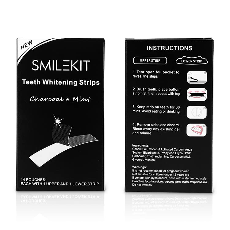 [Australia] - New Extra Strong Charcoal Mint Teeth Whitening Strips, Fast, Effective & Natural Teeth Whitener, Home Teeth Hygiene Bleaching Cleaning Stain Removing 28 Strips (14 Pouches) 