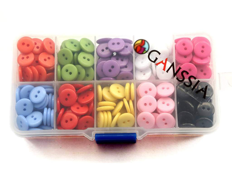 [Australia] - GANSSIA 11/32 Inch Very Small Button 9mm Tiny Size Sewing Flatback Resin Buttons 10 Colors Multi-Colored Pack of 750 with Box 
