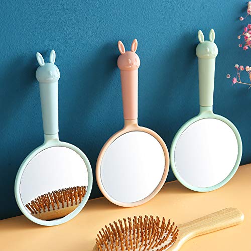 [Australia] - IKELOK Makeup Mirror Pink Hand Mirror Circle Vanity Mirror Handheld Mirror with Handle Mirror 