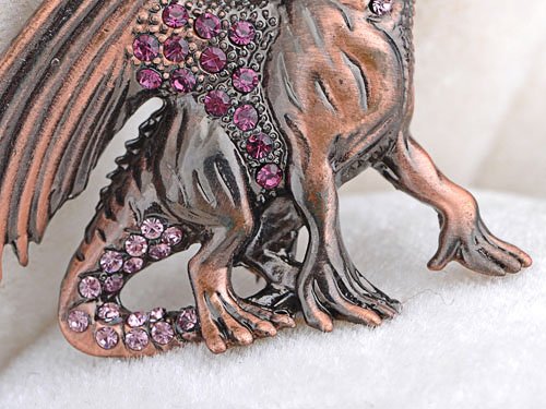 [Australia] - Alilang Antique Rust Gunmetal Fantasy Renaissance Medieval Dragon Pink Crystal Rhinestone Brooch Pin 