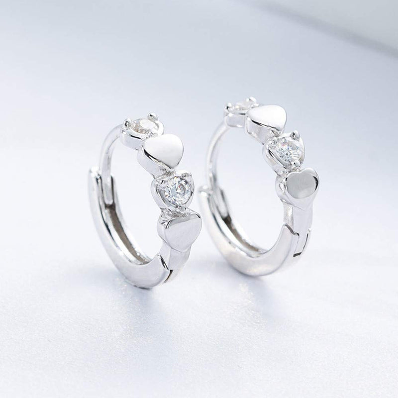 [Australia] - Double Love Heart Cubic Zirconia Sleeper Small Hoop Earrings for Women Teen Girls Cartilage Tiny Cute CZ Huggie Hoops Hypoallergenic for Sensitive Ear 