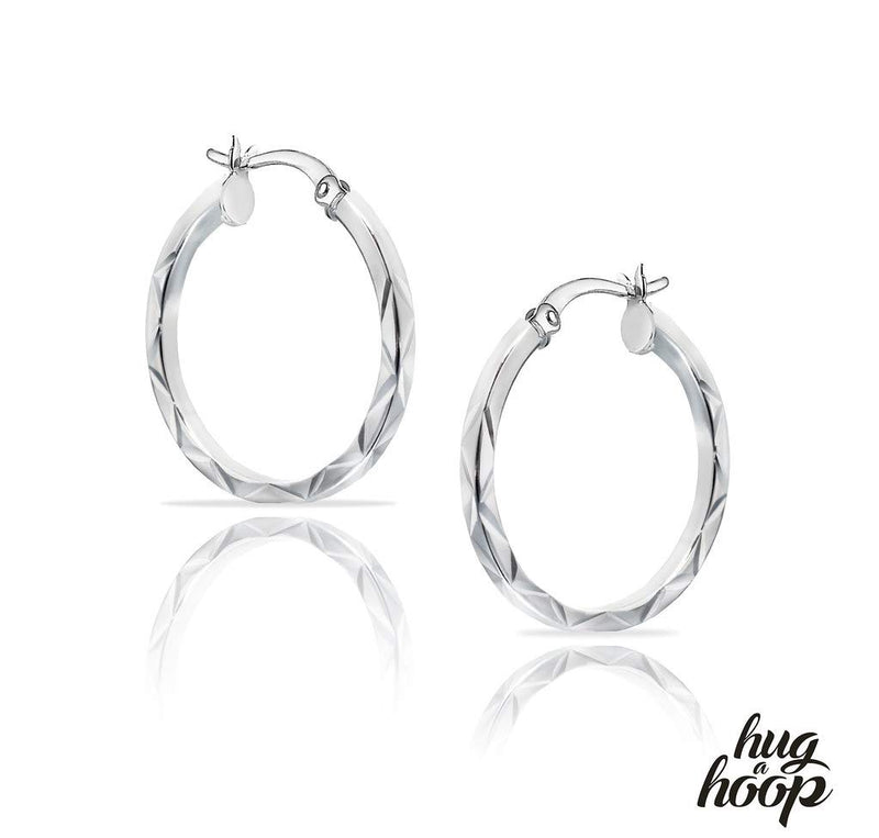 [Australia] - HUG A HOOP - 925 Sterling Silver Diamond-Cut Square Tube Round Hoop Earrings, 2mm Click-Top Hoops 15mm-70mm 20mm-4/5" 