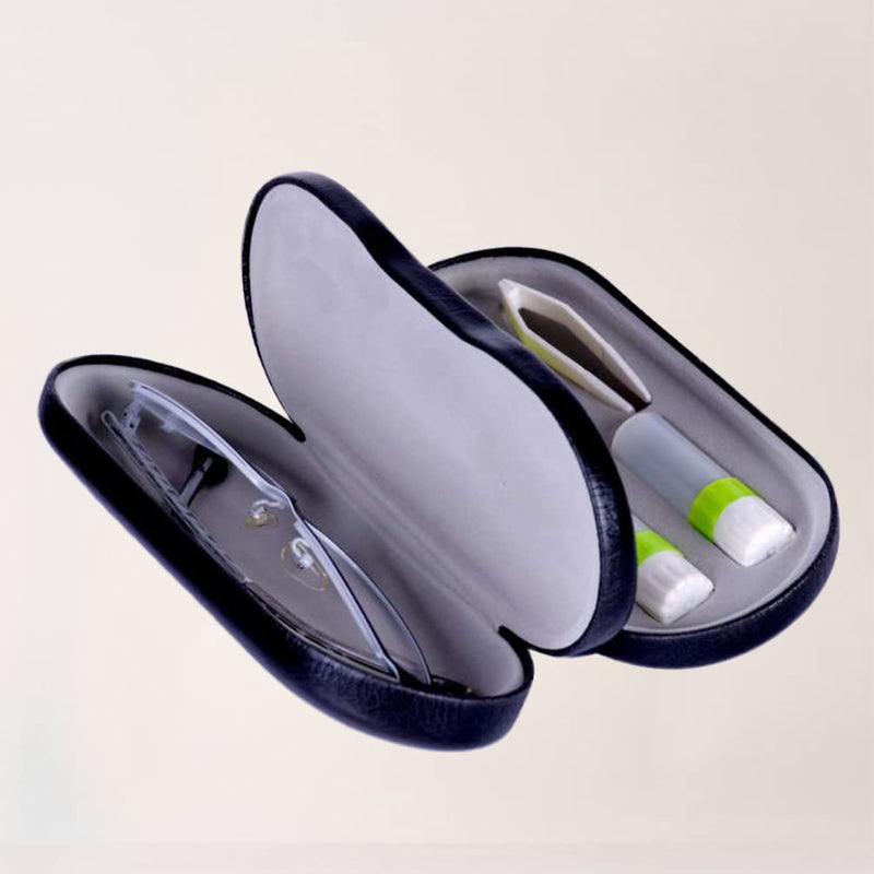 [Australia] - Lens Case and Glasses Case with Built-in Mirror, Tweezer and Solution Bottle - 2-in-1 Eyeglass and Lens Case Double Layer Portable Lens Box for Home Travel Black 