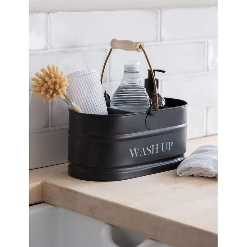 [Australia] - Garden Trading Wash Up Tidy Caddy Holder Shabby Chic with Rustic Wooden Handle in Carbon Steel Finish 