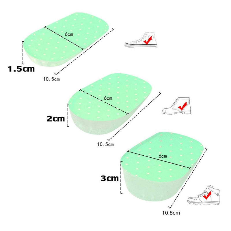 [Australia] - TMISHION Magnifying Insoles, 1 Pair Silicone Gel Adhesive Insoles Height Increase Orthopedic Foot Arch Support Heel Shoes 2.5cm Green 