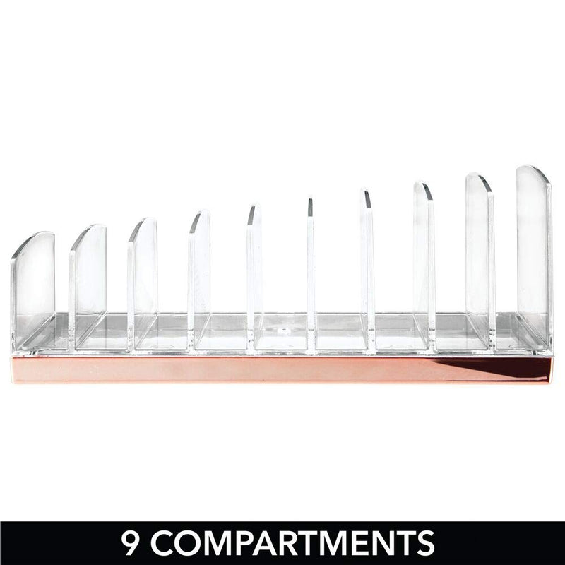 [Australia] - mDesign Plastic Makeup Organizer for Bathroom Countertops, Vanities, Cabinets: Cosmetics Storage Solution for - Eyeshadow Palettes, Contour Kits, Blush, Face Powder - 9 Sections - Clear/Rose Gold 
