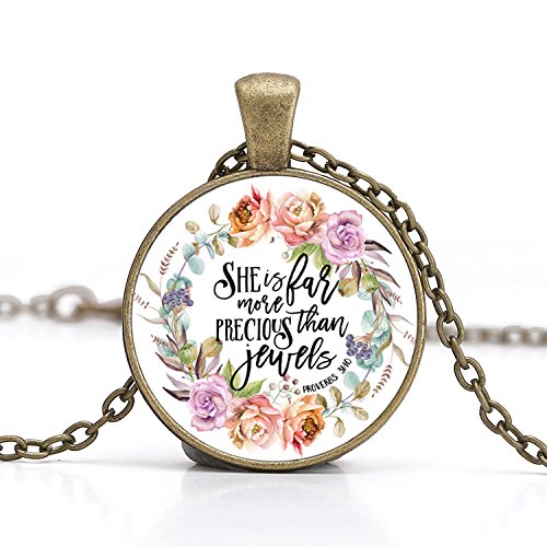 [Australia] - Bible Verse Pendant Necklace Christian Songs and Hymns Glass Cabochon Pendant Inspired Necklace with 24 inches Chain Handmade for Gifts 5pcs Verse 31 