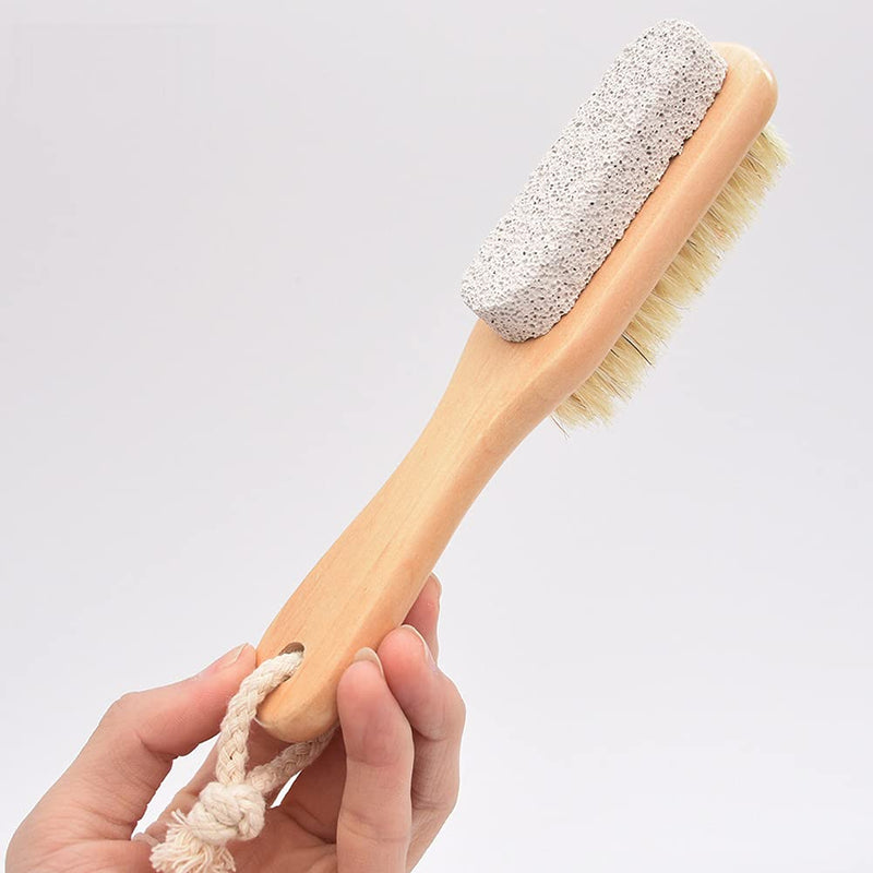 [Australia] - 1 Piece Foot Brush Foot File Callus Remover Pumice Stone Combo Foot Brush Natural Bristle Foot Brush Exfoliating Double Side Wood Brush Exfoliator Pedicures Foot Scrubber with Rope 