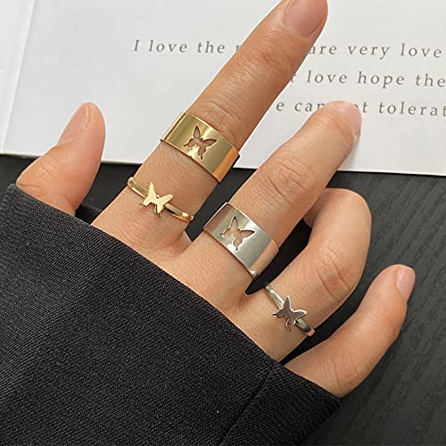[Australia] - Butterfly Ring for His and Hers Engagement Ring Set, 2 pcs Cute Stainless Steel Matching Rings for Women and Girls Gold 