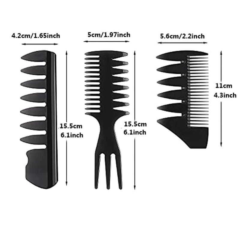 [Australia] - 3 Pieces Men Styling Comb, Black Pompadour Comb Mens Comb Wide Tooth Comb Streaker Comb Afro Hair Barber Comb for Wet Curly Thick Oil Hair 