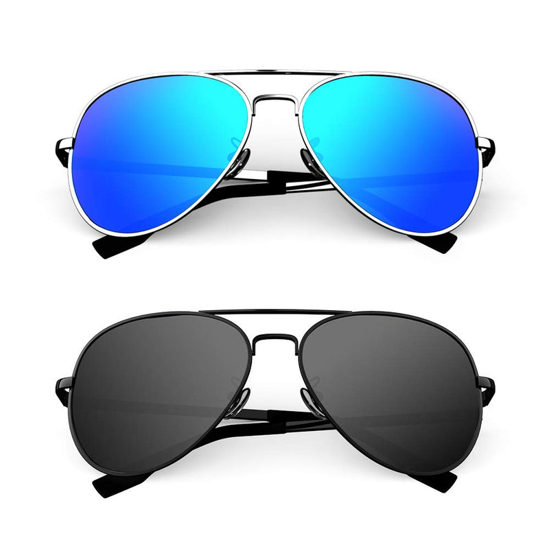 [Australia] - MOTOEYE Polarized Aviator Sunglasses for Kids Girls Boys Children Pack of 2 from 4 to 15 years old Black & Blue 