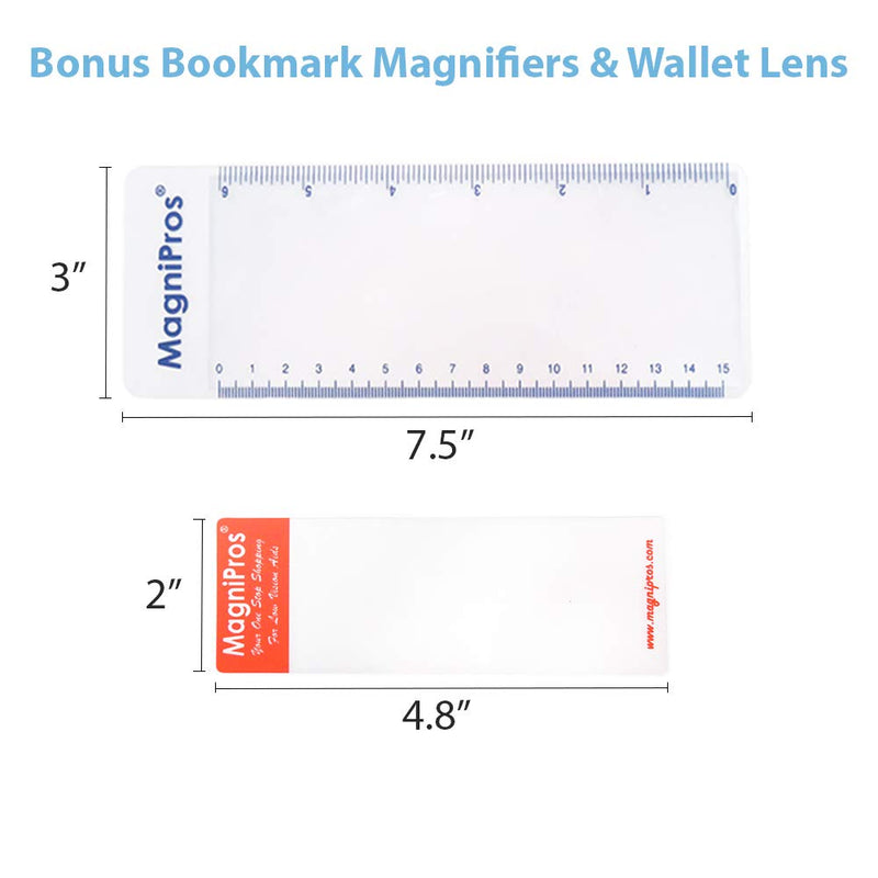 [Australia] - MagniPros(2PACK) Large Full Page 3X Premium Magnifying Sheet Fresnel Lens 7.5" X 10.5"+2 Bonus Ruler Magnifiers+2 Bookmark Lenses-Best Magnifying Set for Reading Small Prints & Low Vision Seniors 
