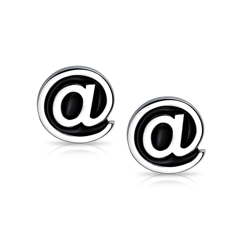 [Australia] - Bling Jewelry Black Round Computer Text Geek Symbol at Sign @ Cufflinks for Men Executive Graduation Bullet Hinge Back Silver Tone Stainless Steel 