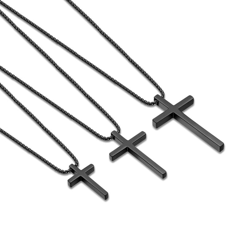 [Australia] - Ursteel Cross Necklace for Men, Silver Black Gold Stainless Steel Cross Pendant Necklace for Men, 16-30 Inches Box Chain 16.0 Inches Black: Cross Pendant 0.8"*0.4" 