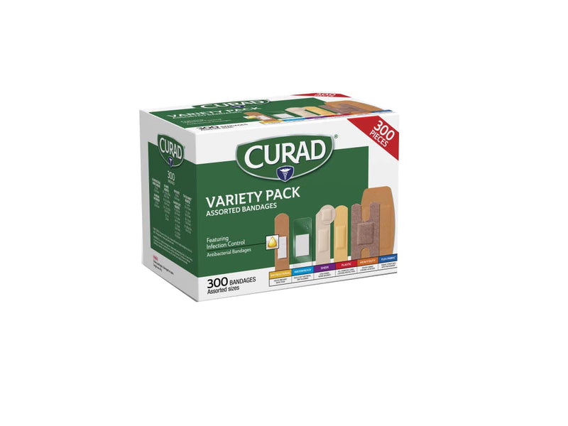 [Australia] - Curad Assorted Bandages Variety Pack 300 Pieces, including antibacterial, heavy duty, fabric, and waterproof bandages 