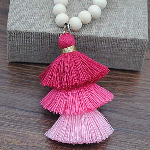 [Australia] - chaomingzhen Bohemian Long Necklace Pendant Tiered Layered Tassel Thread Fringe Beads Chain for Women Girls Red 