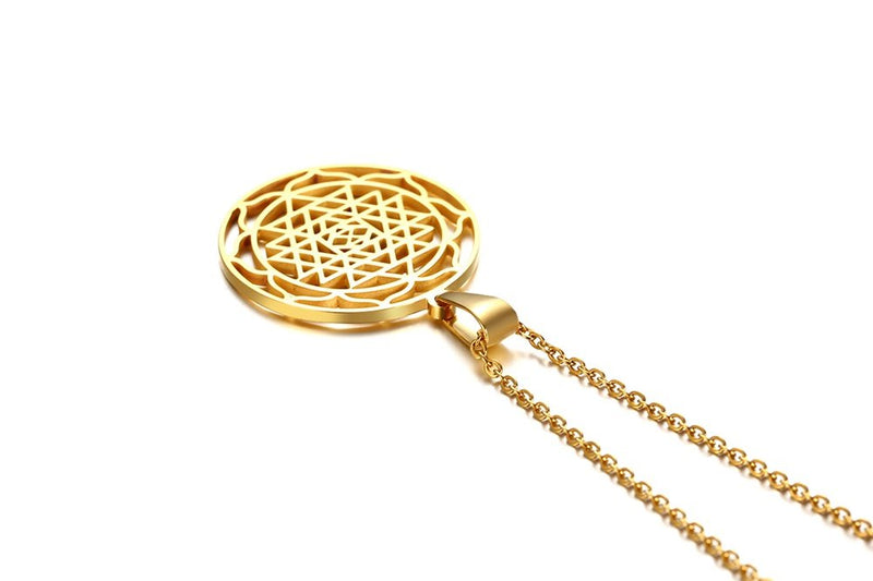 [Australia] - Stainless Steel Hinduism Symbol Sri Yantra Chakra Amulet Talisman Pendant Necklace,Meditation Jewelry Gold Plated 