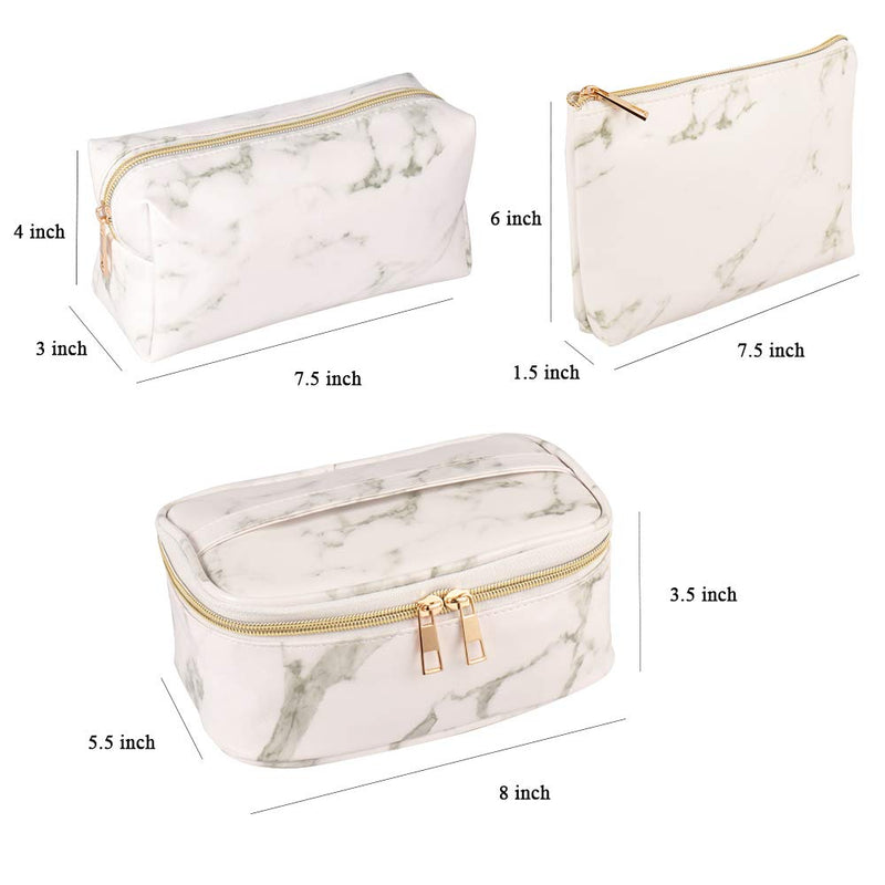 [Australia] - SUBANG 3 Pack Marble Makeup Bag Toiletry Bag Travel Bag Portable Cosmetic Bag Makeup Brushes Bag Waterproof Organizer Bag for Women Girls Men White Marble 