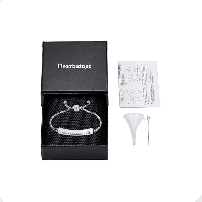 [Australia] - Hearbeingt Memorial Bracelet, Cremation Jewelry Urn Bangle for Ashes, Adjustable Classic Crystal Cremation Keepsake Ashes Holder Made of Stainless Steel with Free Fill Kit Silvery 