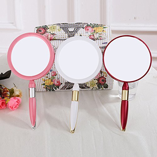 [Australia] - Handheld Mirror with Handle,Handheld Double Sided Mirror Excellent 3X Magnification on 1 Side and Regular on The Other Side (Two-Sided Pink, Circular Magnifying Glass) Two-sided Pink 