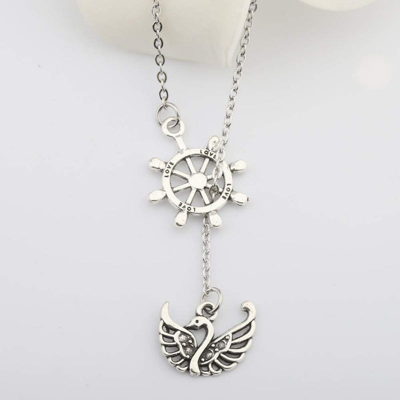 [Australia] - Captain Hook and Emma Swan Inspire Necklace Swan and Rudder Silver Lariat Y Necklace Captain Swan Y Necklace Movie Quote Jewelry Swan Hook Y neckalce 