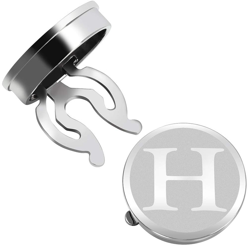 [Australia] - HAWSON Initials Button Cover Silver Color Cufflinks for Men Letter A-Z Formal Business Shirt Alphabet A-Z H 