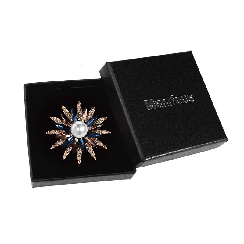 [Australia] - Mamfous Austrain Crystal Geometry Flower Brooch Pins with Simulated Pearl Bouquet Jewelry Accessories for Women rose gold 