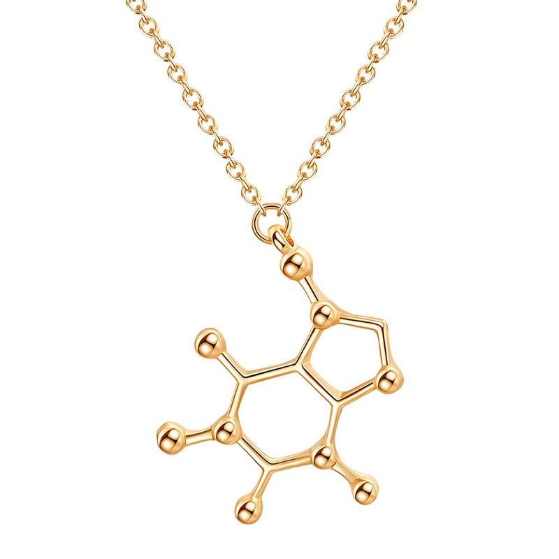 [Australia] - YANCHUN Unique Caffeine Molecule Structure Necklace Molecule Necklace Caffeine Earrings for Women Jewelry Set for Women Coffee Gifts for Science Lovers B:Gold Caffeine Set 