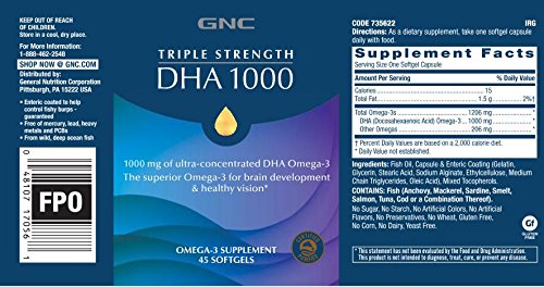 [Australia] - GNC Triple Strength DHA 1000, 45 Softgels, for Join, Skin, Eye, and Heart Health 