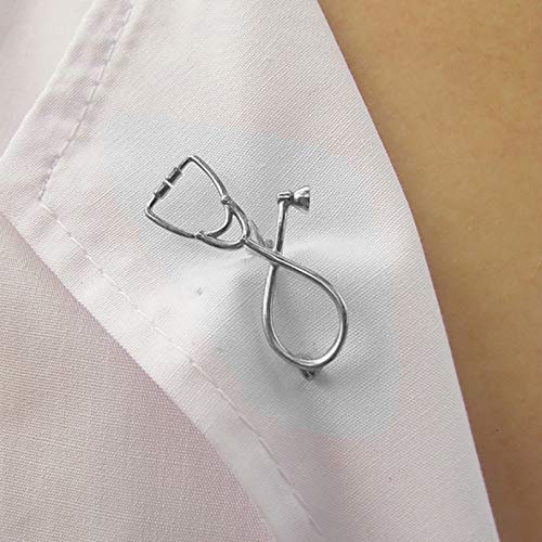 [Australia] - ROSTIVO Stethoscope Brooch Pins for Women and Men Nurse Doctor Physicians Medical Student Graduation Gift (Silver) 