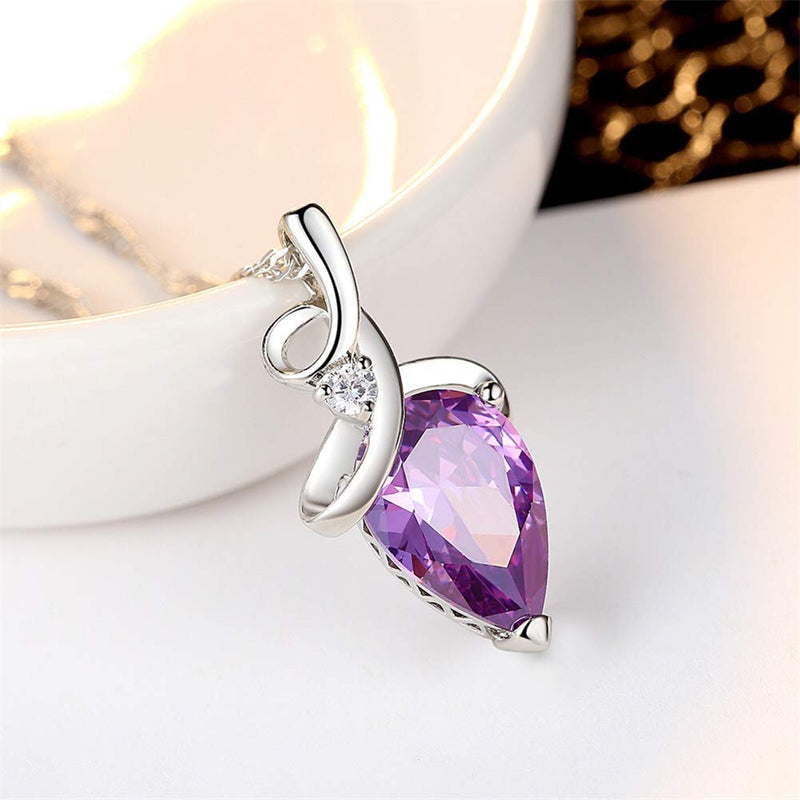 [Australia] - Elegant Heart Shaped Amethyst Pendant Necklace, AILUOR Luxury Fashion18K Rose Gold Love Heart Natural Purple Crystal Jewelry - Great Birthday Anniversary Mothers Day Wedding Gift Silver 